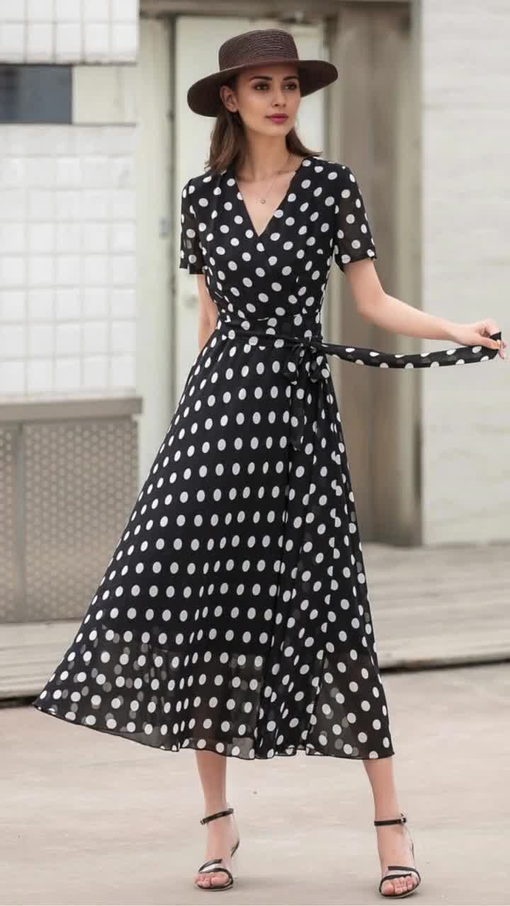 polka dress black Dot Chiffon Wrap Dress, Summer Women Midi Dress, Short Sleeve Chiffon Dress, Swing Belted Dress, Date dress, Xiaolizi 2862# Plus Size White Dresses no-returns:2024-06-27_2024-07-07 Child  Size:child-8 142cm / 55.9in