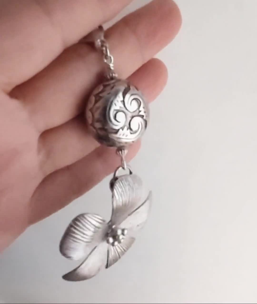 Big Silver Flower Bag Charm, Purse Backpack Zipper Pull Clip On