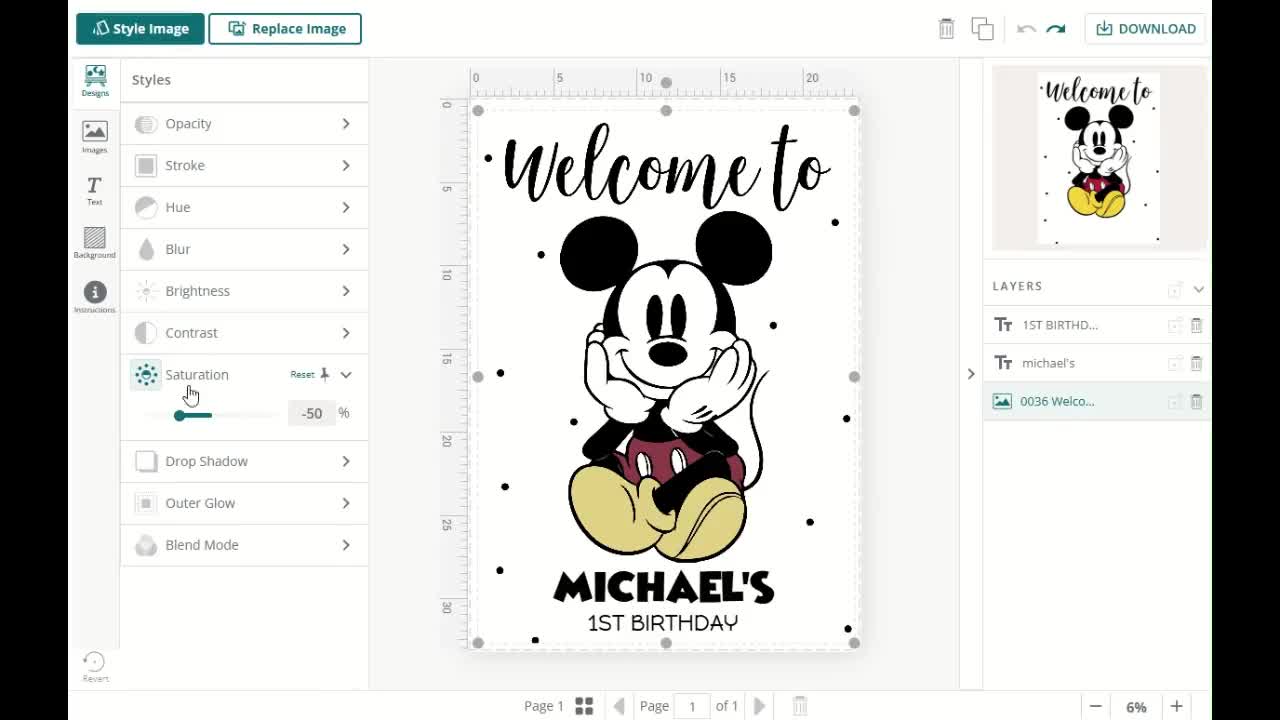 Mickey Black and White Party Favors Welcome Sign, Printable