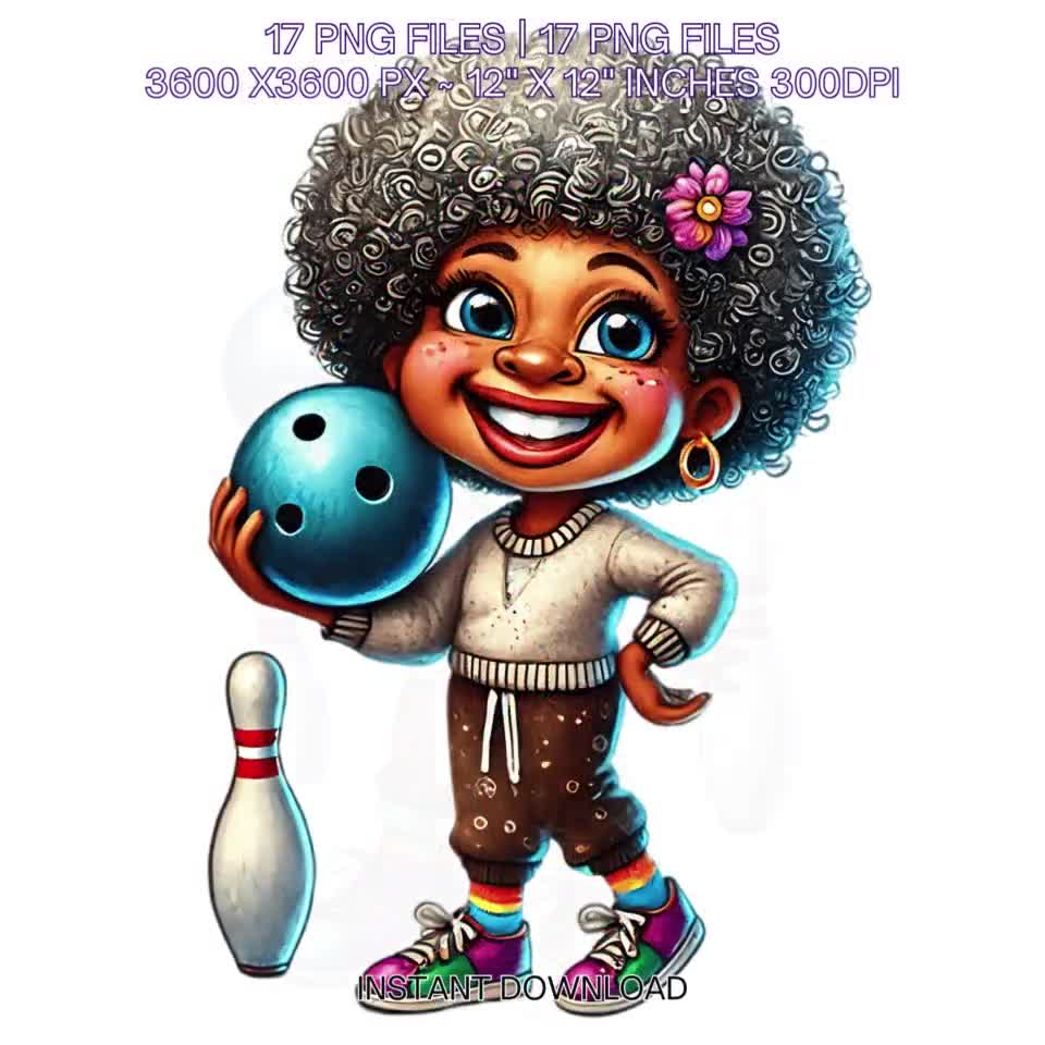 Funny Grandma Bowling Clipart: Elegant Elder Cartoon PNG (digital