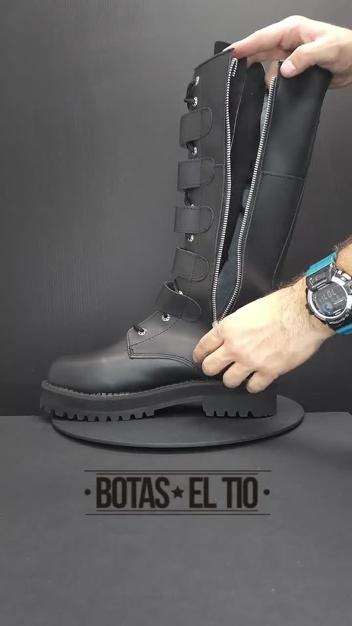 Men's Gothic Punk Leather Knee-high Boots, Five Buckles, Metal