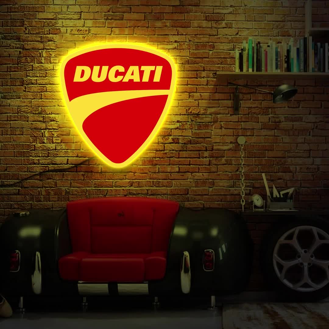 Ducati Wall Sign, LED Light Logo Sign for Garage, Ducati Wall