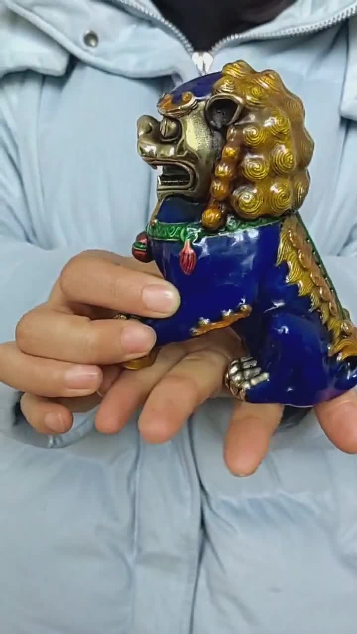 Pair Enamel Brass Foo Dog Statues, Fengshui Power Ornament - Etsy