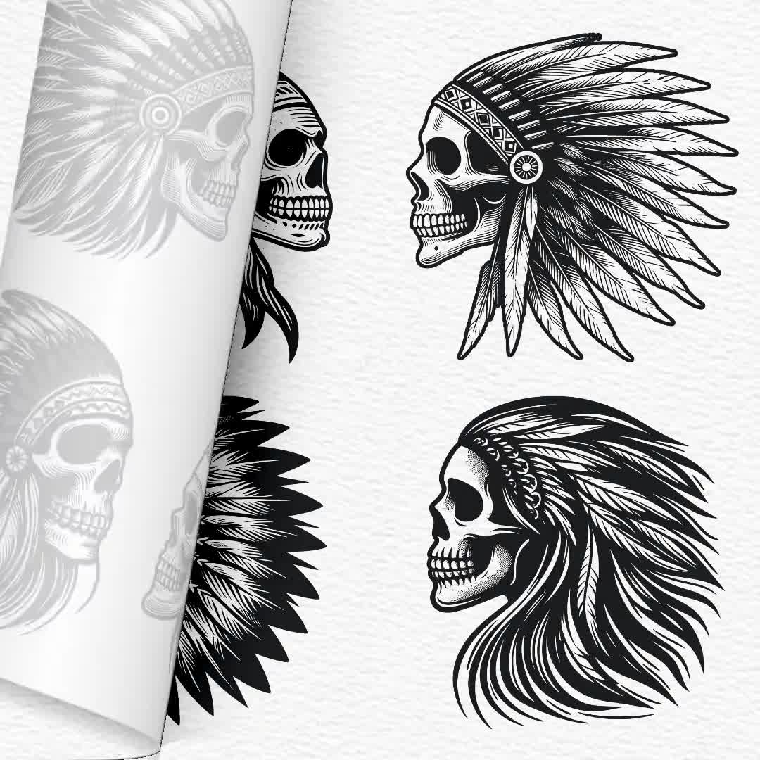 Native American Skull SVG, Native Head Skull Svg, Native Svg