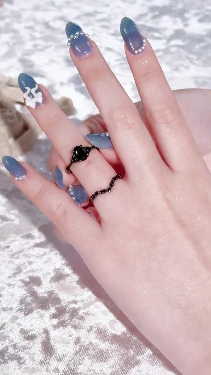 ゴシックブラックオニキス婚約指輪セット ブラックオニキス重ね付け