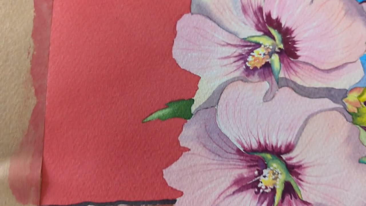 オリジナル水彩画 ピンクのタチアオイの花の絵画 - Etsy 日本