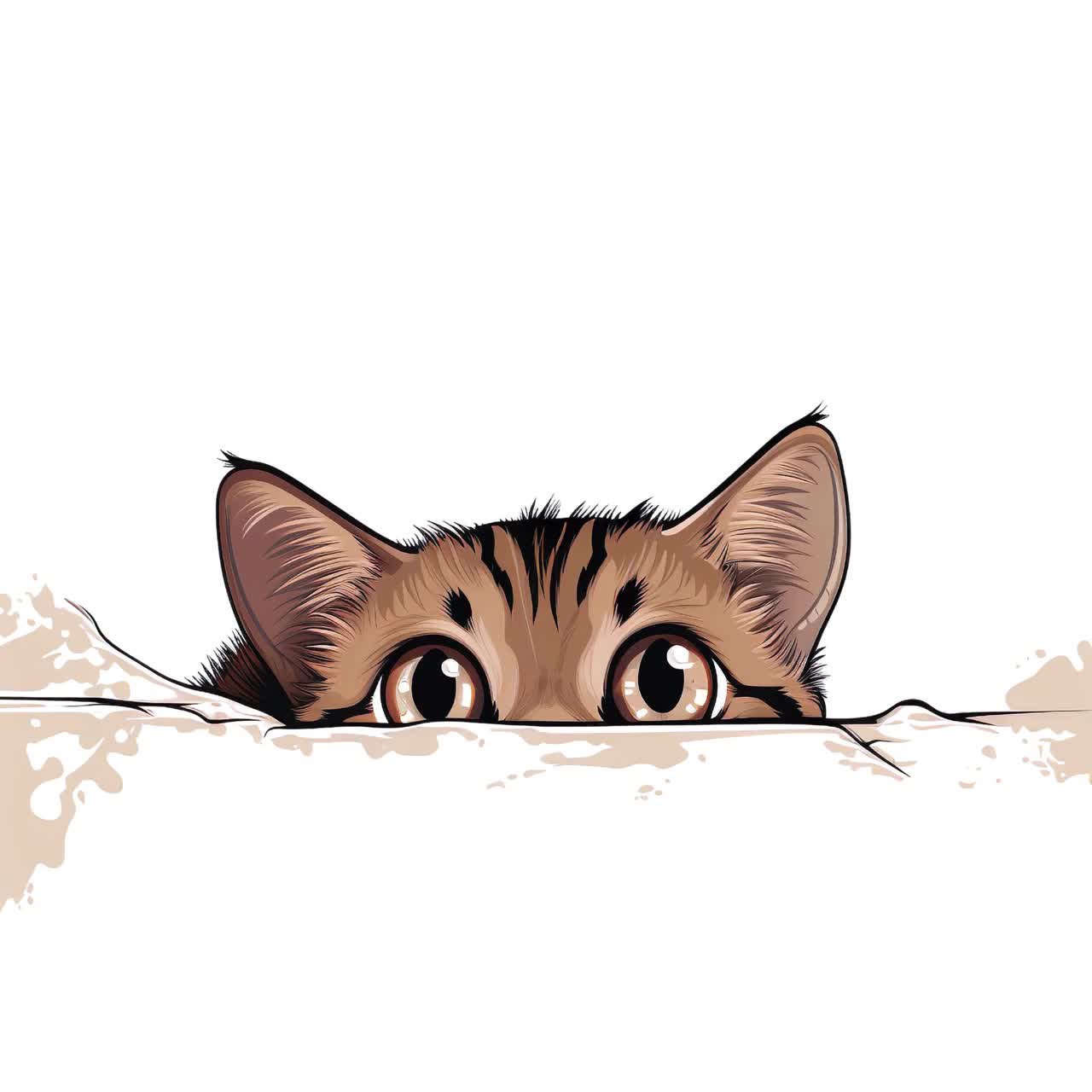 面白い覗き見猫の水彩PNGクリップアート、子猫のイラスト（300 DPI