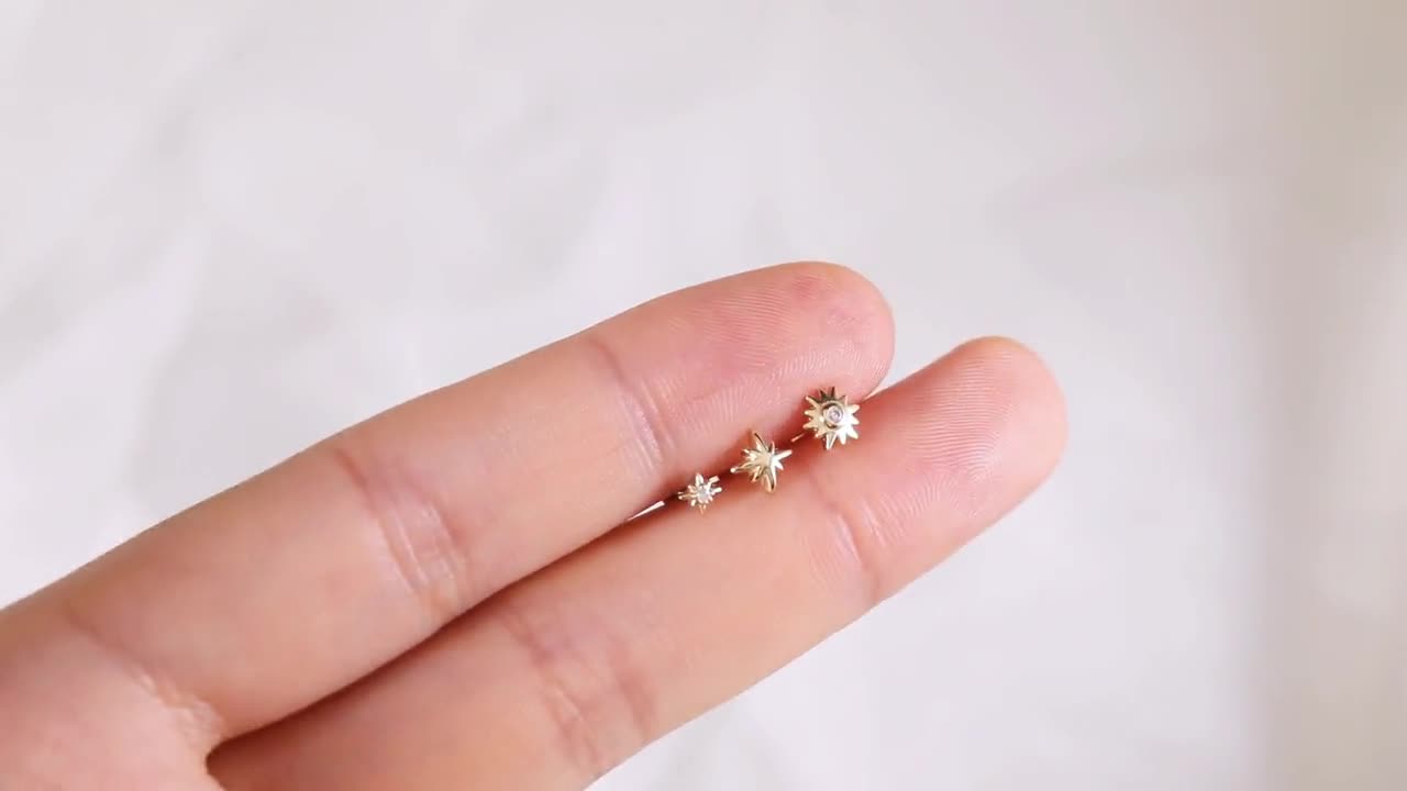 14Kソリッドゴールド サン＆スター イヤリング サンバースト スター