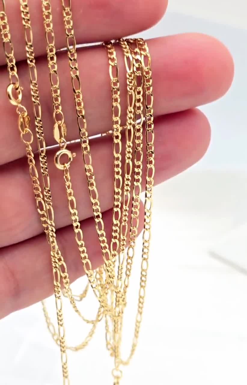 18Kソリッドゴールド フィガロチェーンネックレス - 幅2mm - Etsy 日本