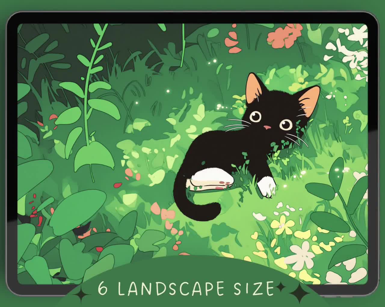 居心地の良い黒猫の壁紙セット：かわいいアニメの背景（デジタル