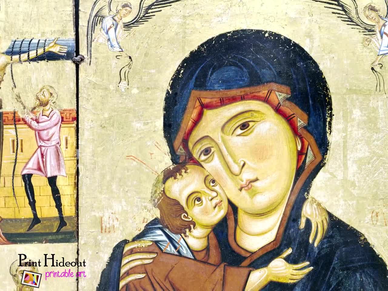 ビザンチン様式の聖母子像 – 中世の三連祭壇画 – キリスト教の宗教的