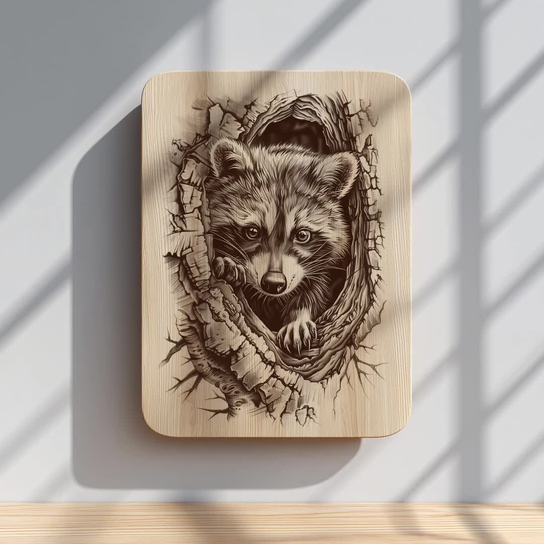 Raccoon Engraving PNG | Woodland Animal Laser Engraving File