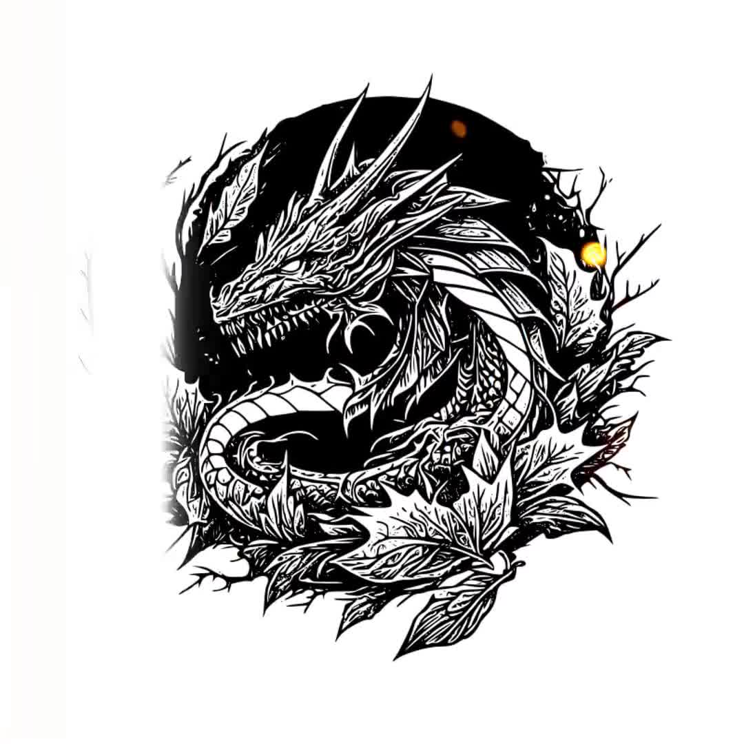 ドラゴンのタトゥーデザイン - 高解像度のデジタルアート PNG 透明背景