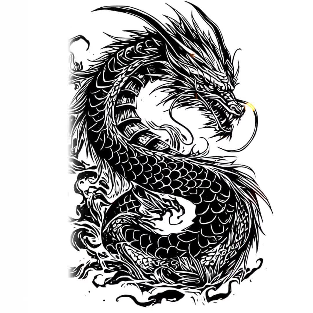 ドラゴンのタトゥーデザイン - 高解像度のデジタルアート PNG 透明背景