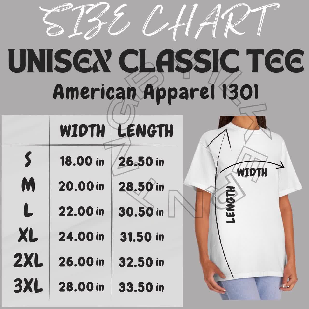Unisex Classic Tee Size Chart | Size Chart for Unisex Classic Tee