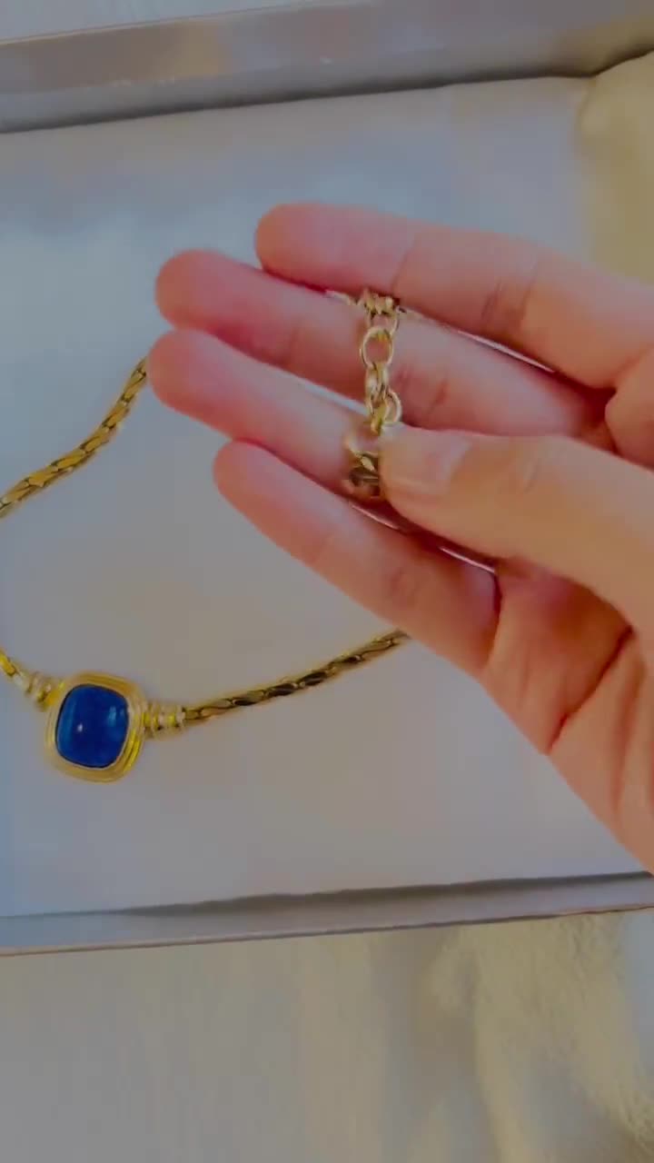 Christian Dior Vintage Lapis Navy Blue Rectangle Oval Cabochon