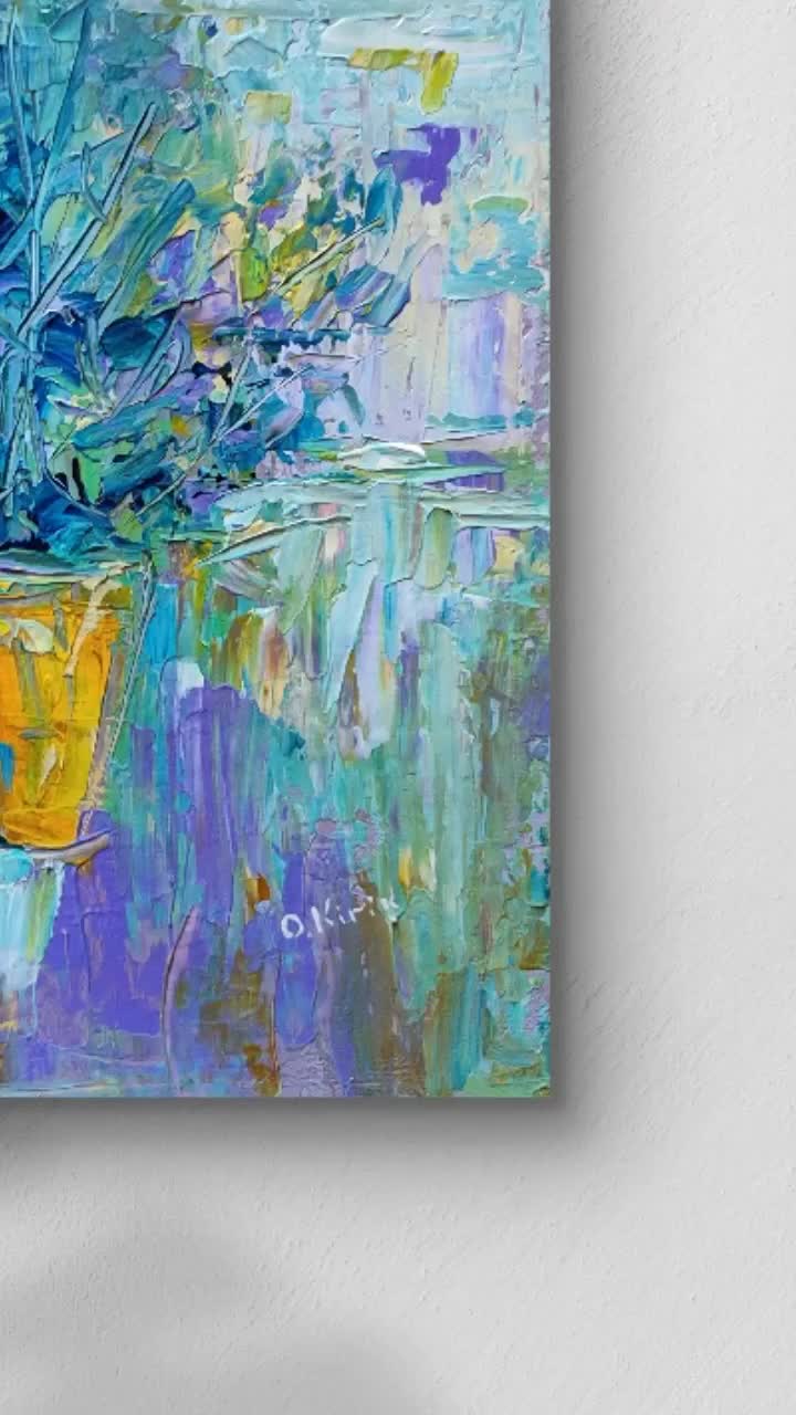 アクリル画抽象オリジナル、キャンバスに描いた花の静物画、手作り