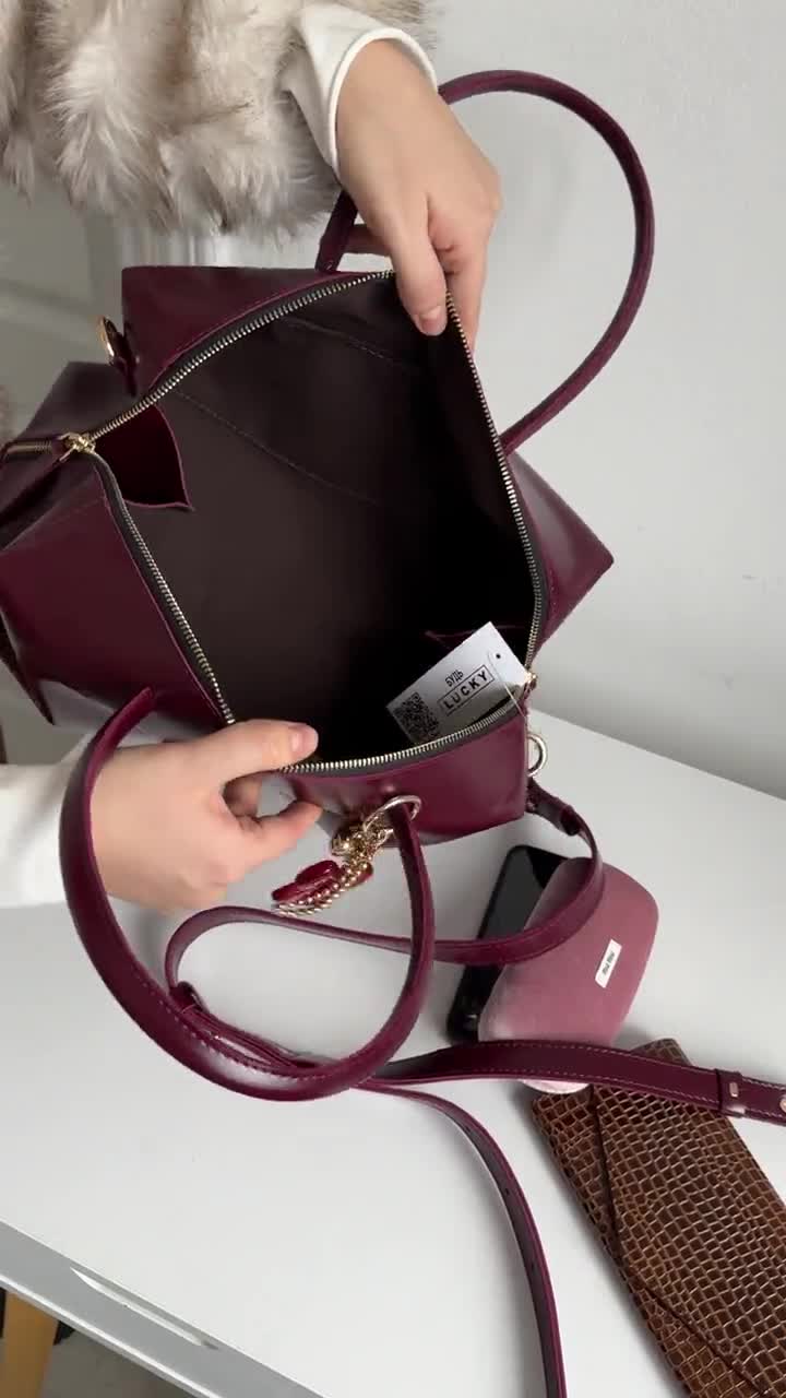 Burgundy Duffle Bag Vegan Leather Shoulder Tote, Spacious