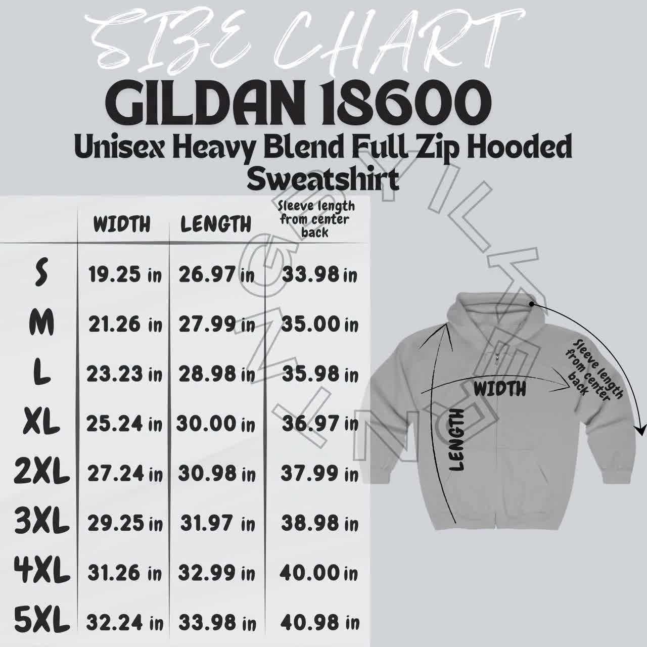 Gildan 18600 Size Chart | Size Chart for Unisex Heavy Blend Full