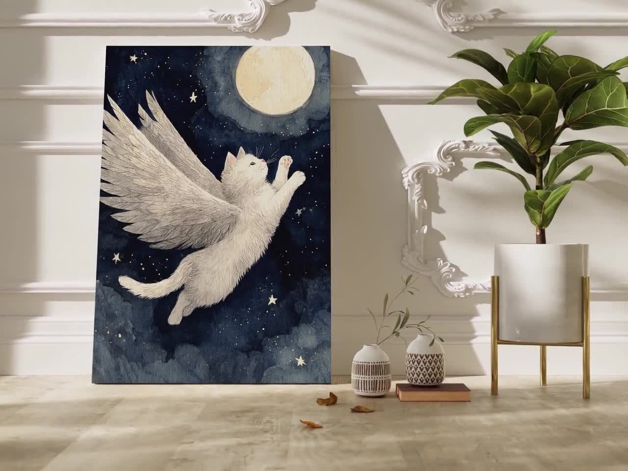 満月の下を飛ぶ天使猫 - Etsy 日本