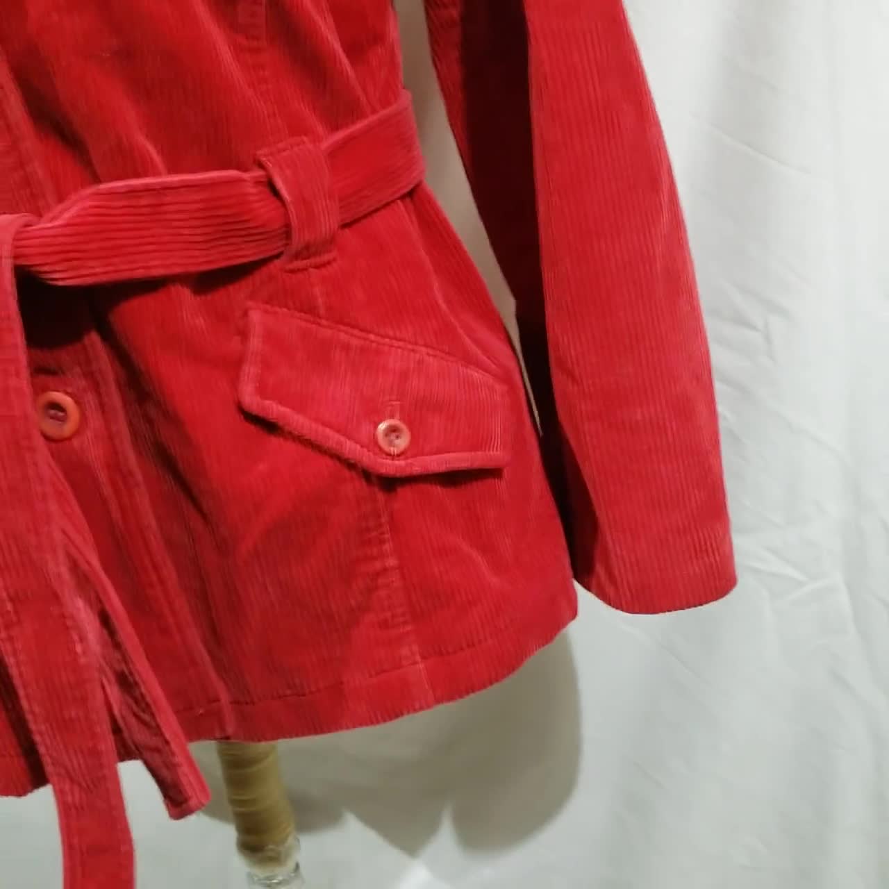 Vintage Red Corduroy Belted Jacket - Women's Cotton Coat - Etsy