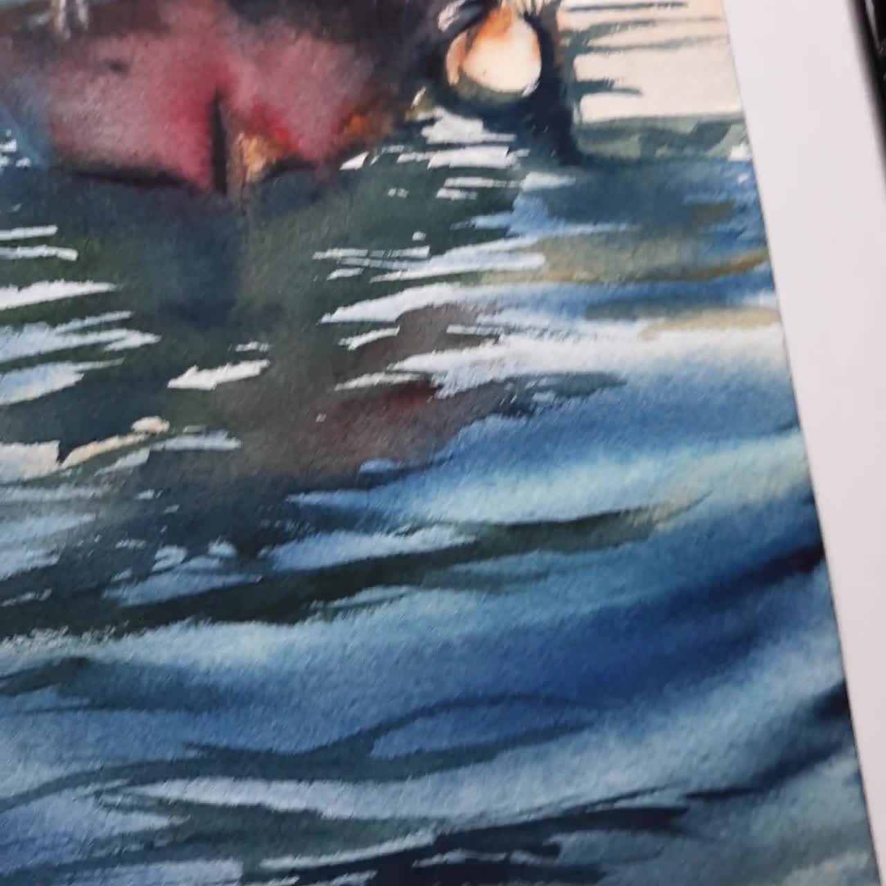 湾での朝：オリジナル手作りボート水彩画 - Etsy 日本