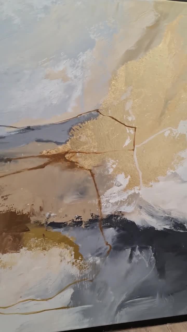 砂漠の三連画 – 抽象風景画 金箔キャンバス絵画 3枚セット | 三連画