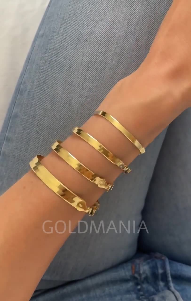 14Kソリッドゴールド ヘリンボーンチェーンブレスレット（女性用