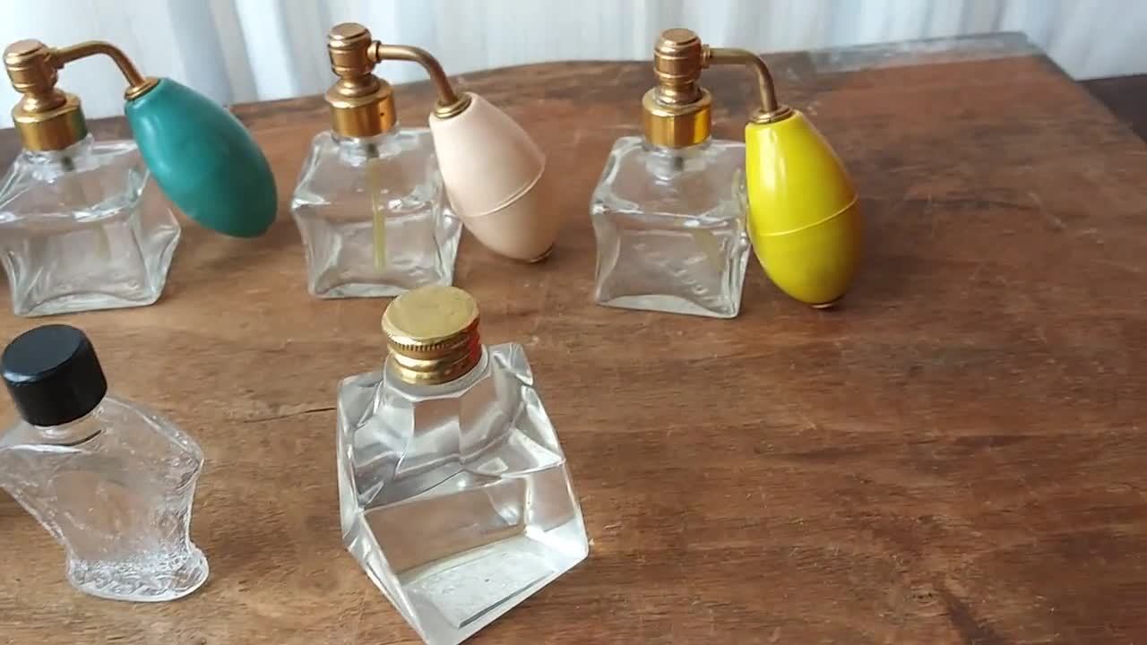 Vintage Miniature Perfume Bottles, Colorful Atomizers, 1920s-1950s