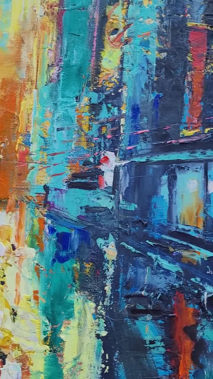 ニューヨークの街並みを描いた油絵、夜景アート（16x20インチ） - Etsy