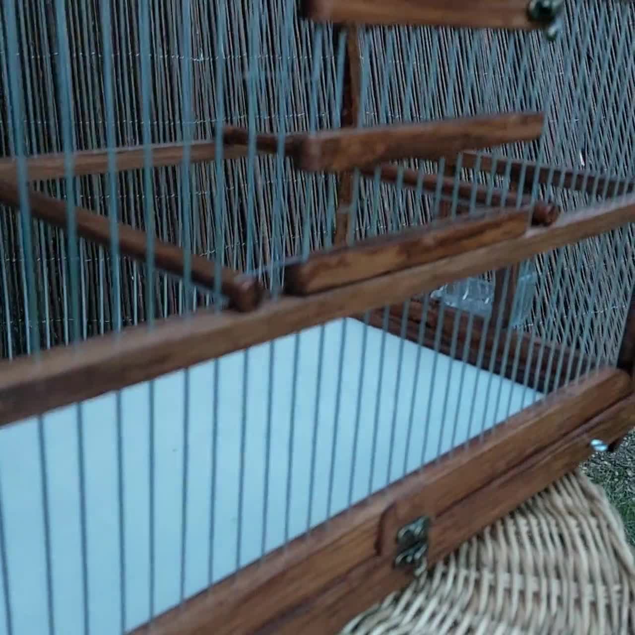 大きな楕円形の鳥かご フルハンドメイド / 茶色の素朴なケージ