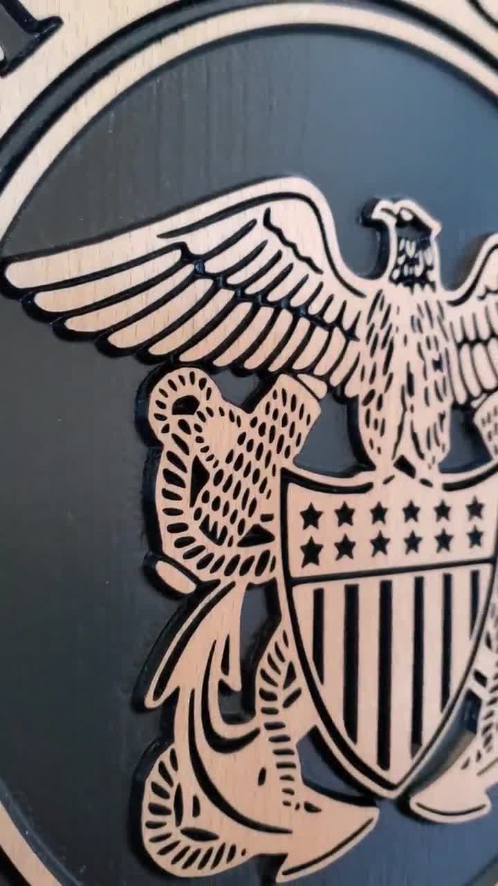 U.S. Navy Emblem Wood Carved Plaque, Veteran Decor, Military Wall