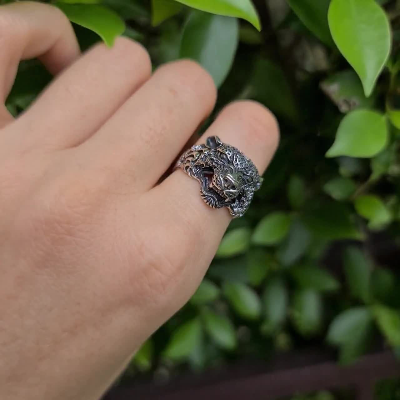 Leopard Ring STERLING SILVER 925 Big Cat Jaguar Panther Totem