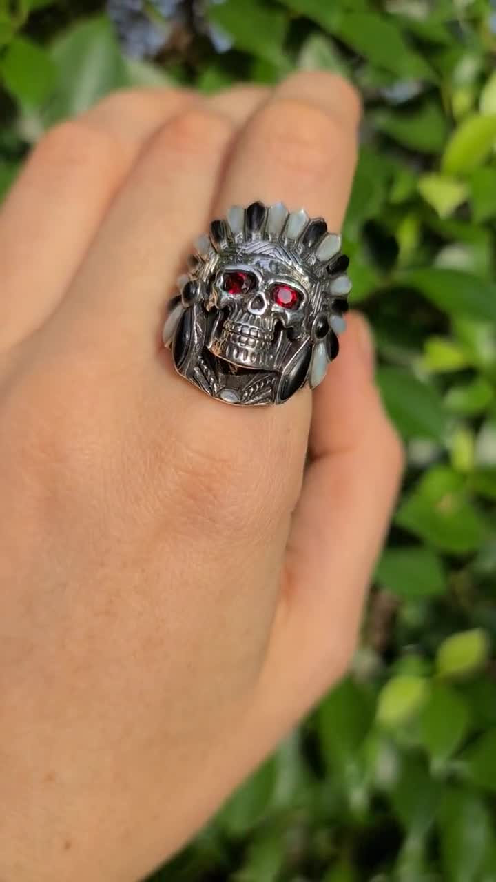 American Indian Skull Chief Warrior Ring STERLING SILVER 925