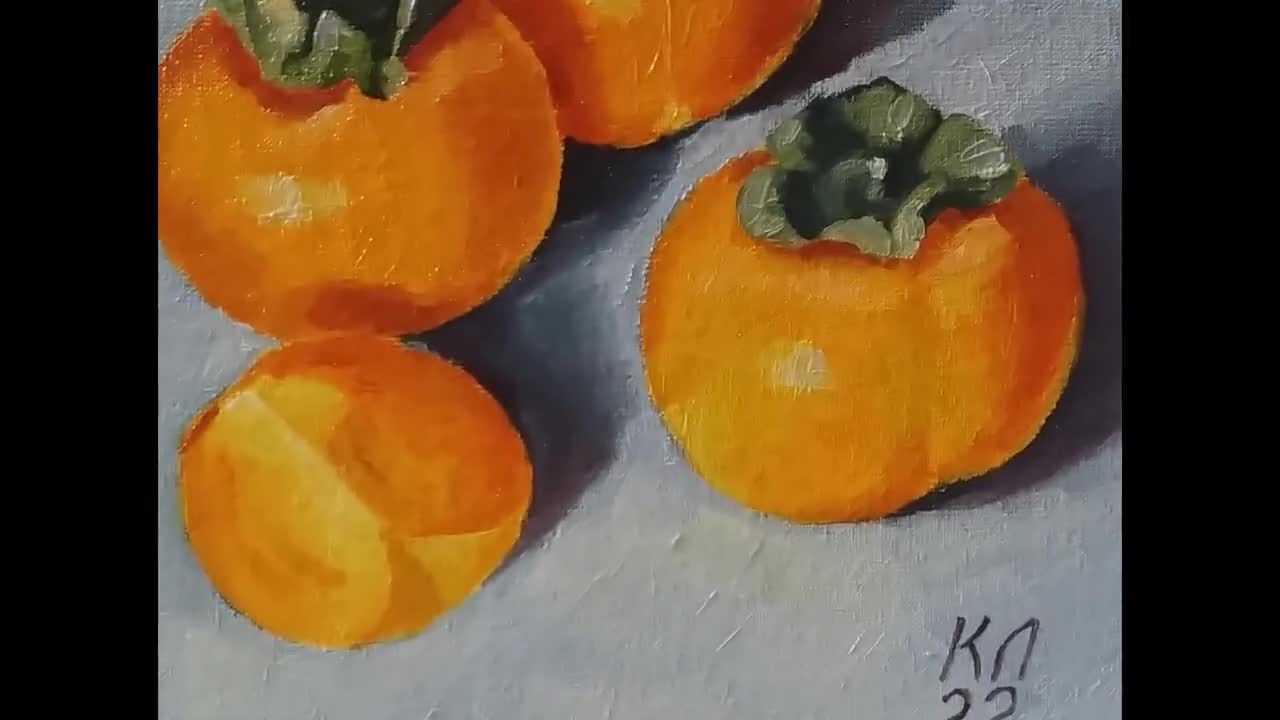 柿の油絵、静物画 7.8 x 7.8 インチ - Etsy 日本
