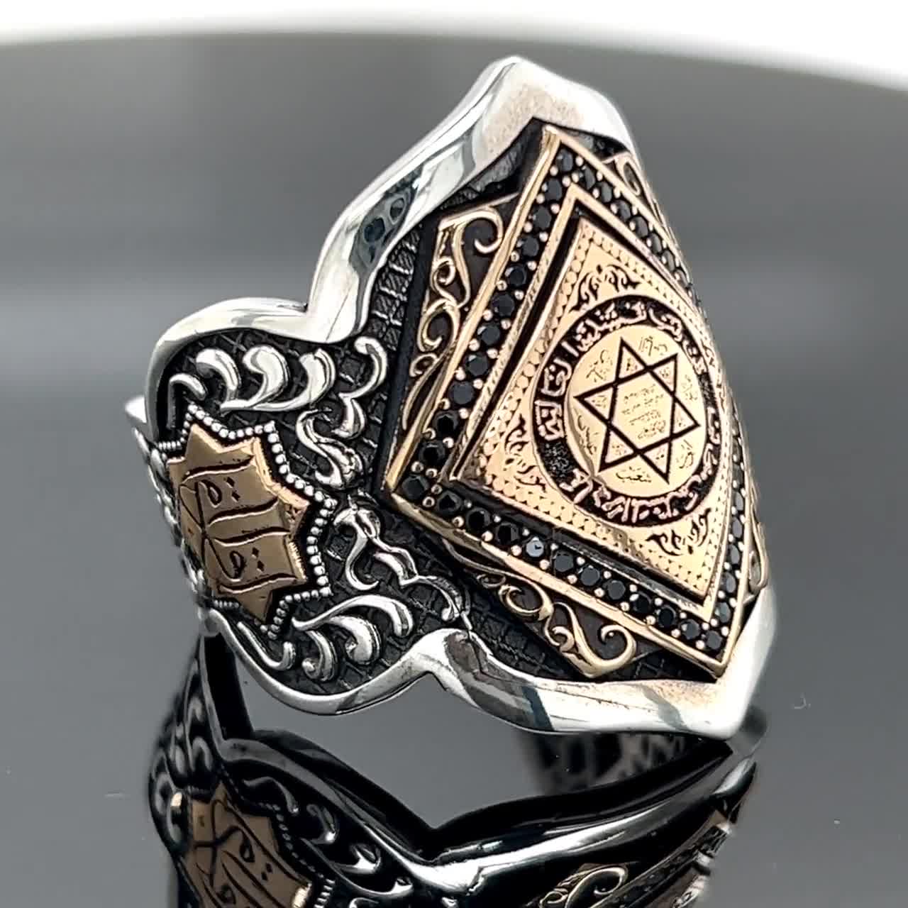 Men's Thumb Ring, Silver Seal of Solomon Ring , Archer Ring