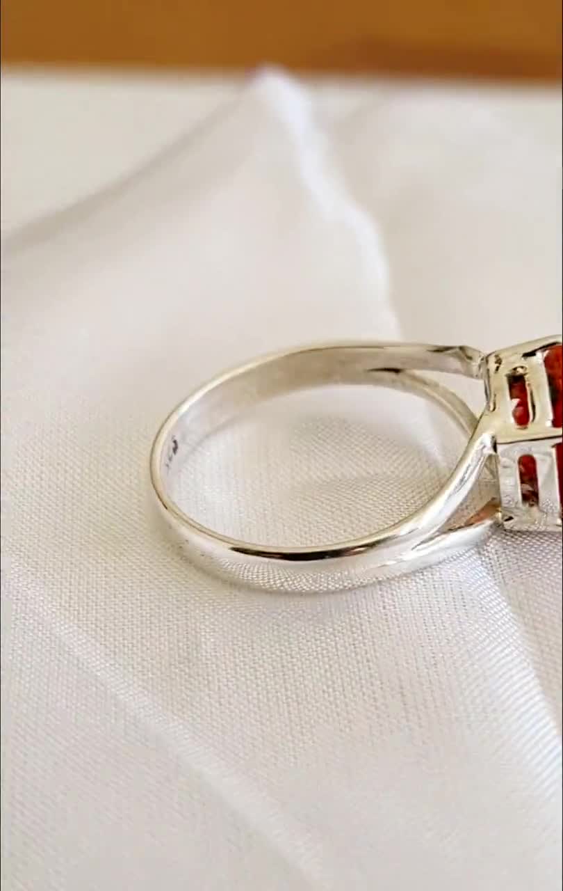 オレンジトパーズソリティアリング、925スターリングシルバー製