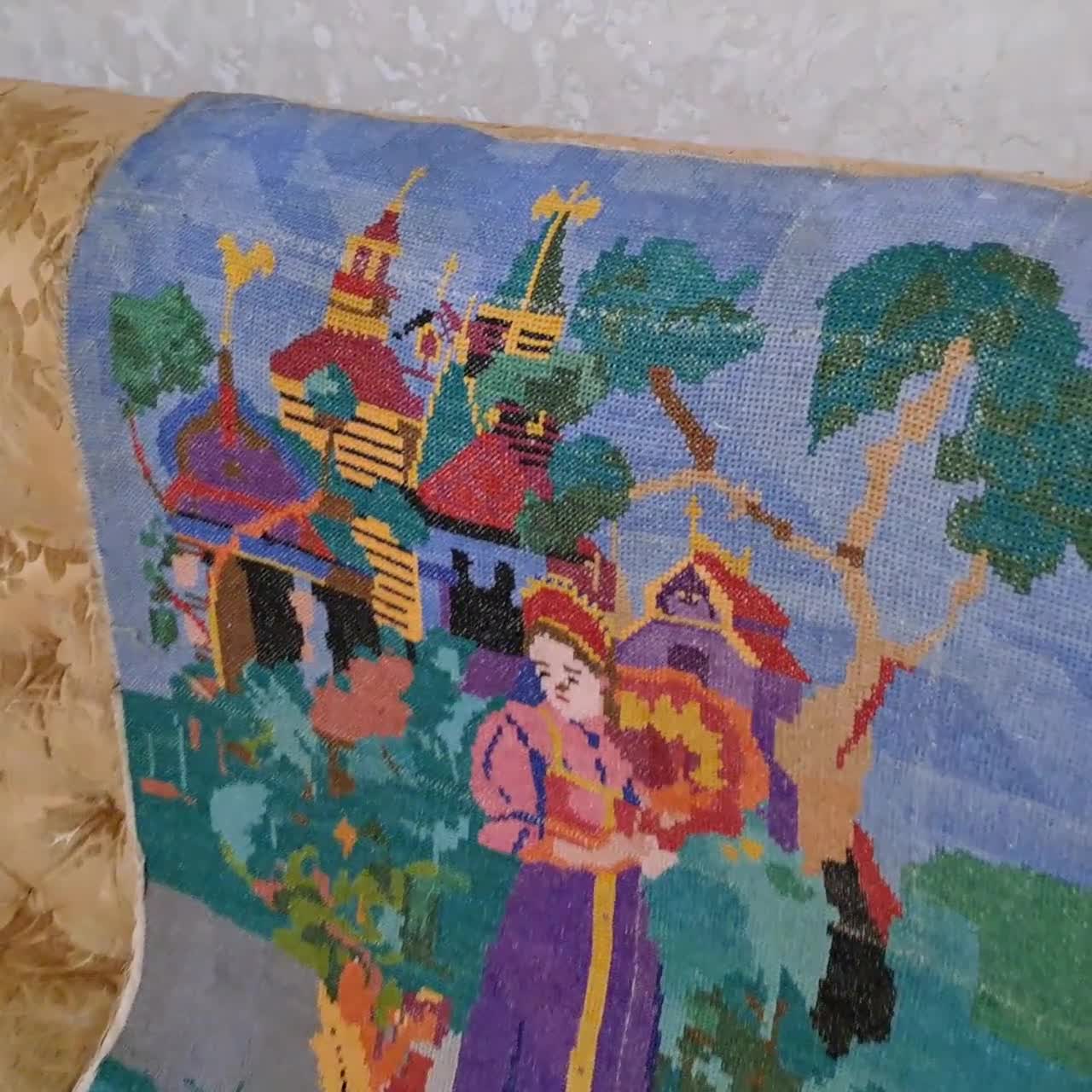 刺繍アート ヴィンテージ アンティーク 海外 ヴィンテージのハンドメイド刺繍、ハンドメイドの壁アート絵画、クロス