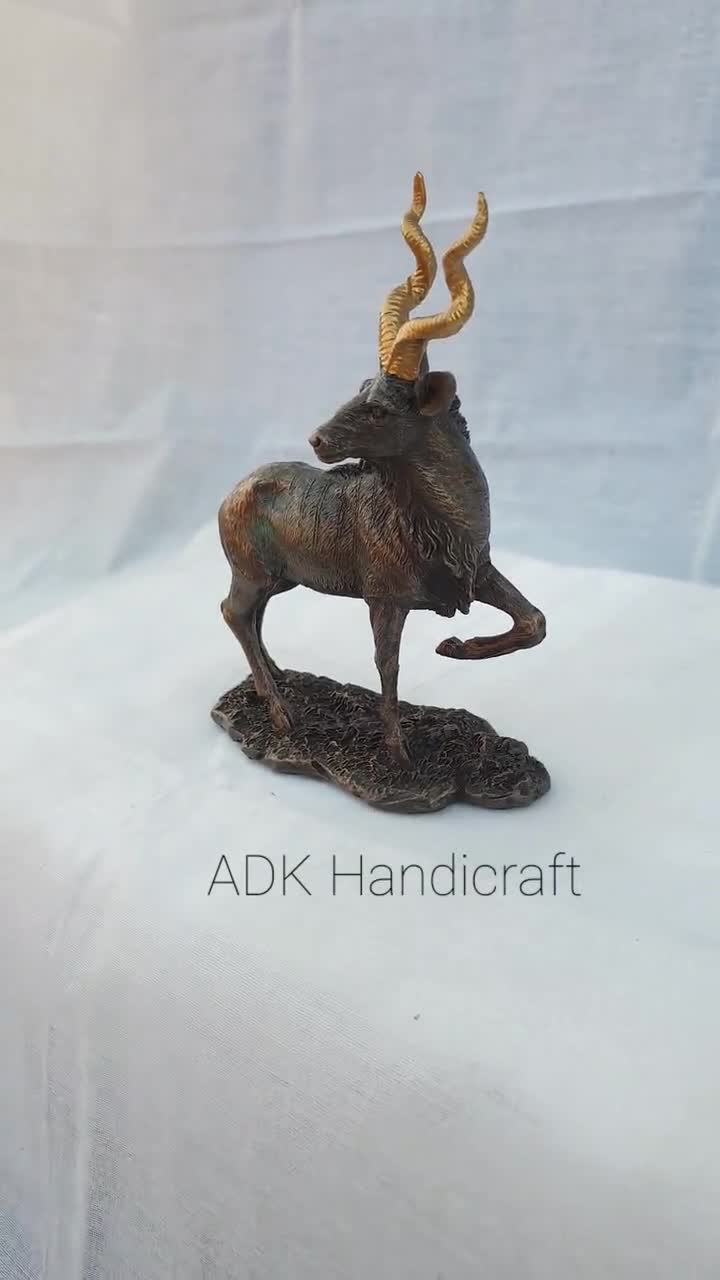 美術品　ブロンズ像　【2頭の鹿deers】　オブジェ 鹿の置物、4.8インチの金色の角を持つ鹿の像、接着ブロンズ製
