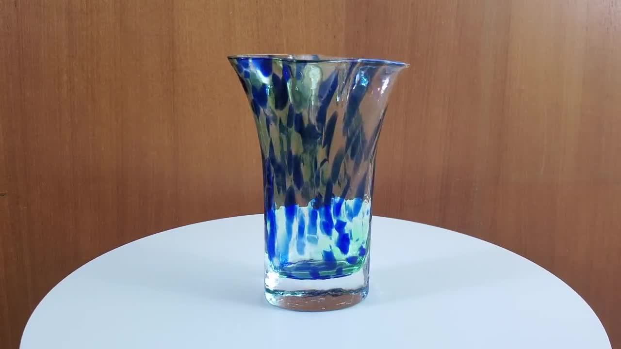 Vintage SEA Glasbruk Swedish Glass Vase, Renate Stock, Blue Green