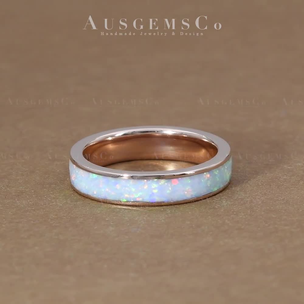 彼女と彼へのフルエタニティオパール結婚指輪 14K 18K ローズゴールド