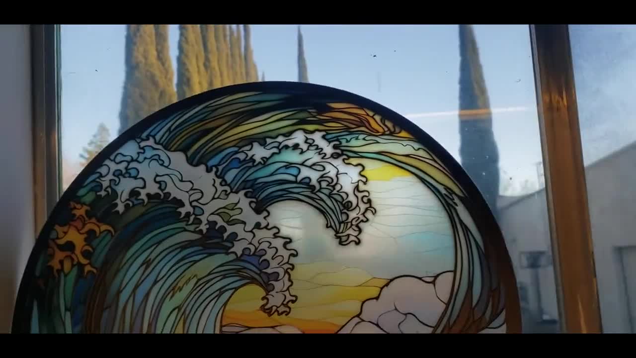海の波 #1：ステンドグラス風の窓掛け - Etsy 日本