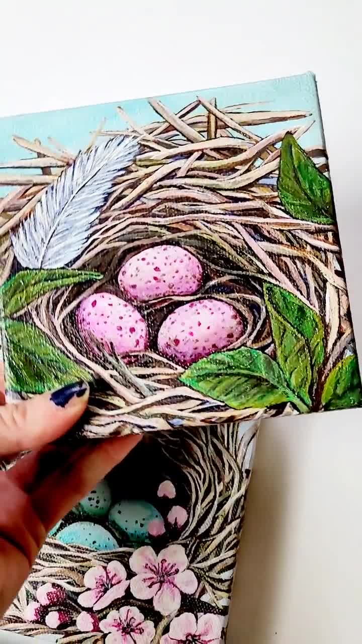 鳥の巣の絵 割れた卵 - 3 - Etsy 日本