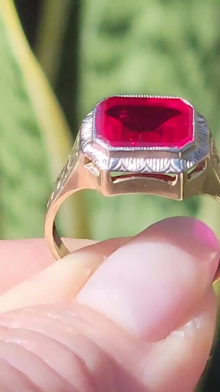 Antique Ostby Barton Ring Rare Historical OB Synthetic Ruby Ring