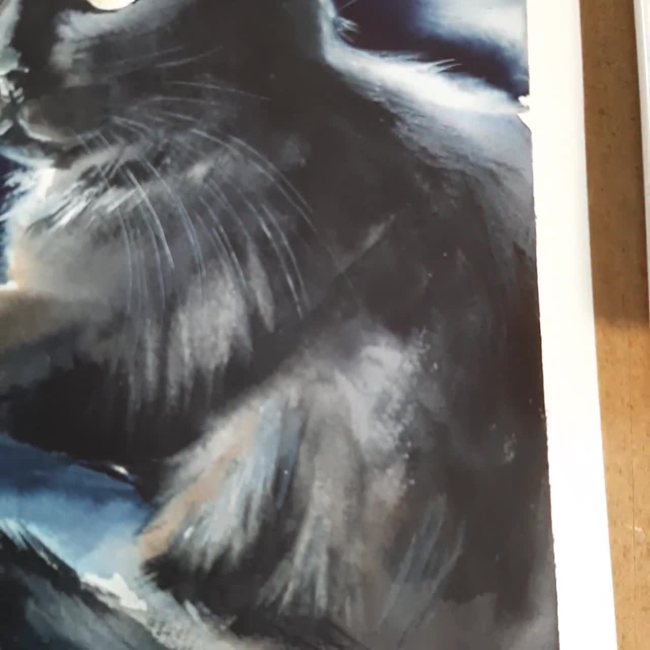 アーティスト、ドラ・ハタジ・メンデスによるオリジナル手描き黒猫絵画