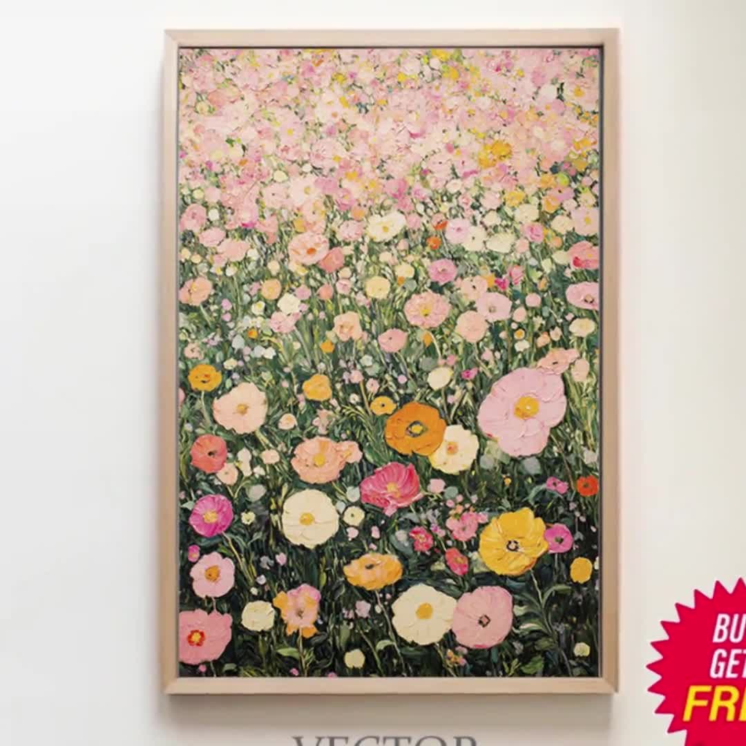 Gustav Klimt Flowers Garden Pink and Green Wall Art Print Poster