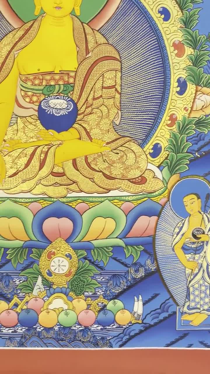 釈迦牟尼仏タンカ画、仏陀の悟りの巻物、チベットの壁掛け、菩薩画
