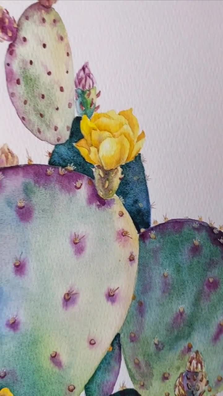 オリジナル水彩画、アリゾナの風景画、多肉植物の壁アートサボテンの