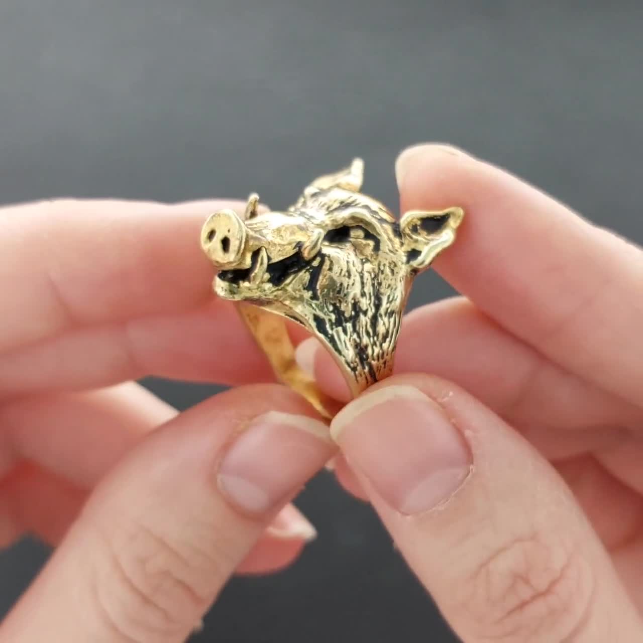 3D Pig Head Ring , Wild Boar Head Ring, Pig Jewelry, Pig Ring