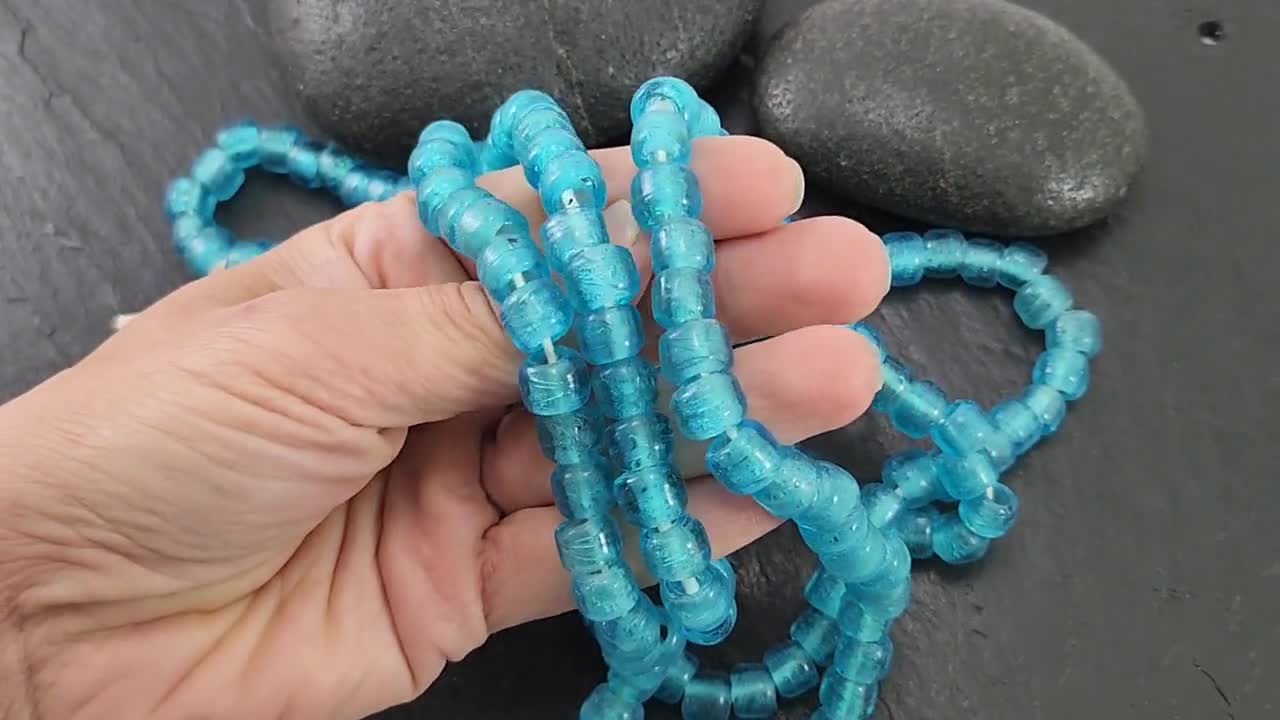 職人手作りの半透明ターコイズブルーガラスボールビーズ、伝統的な